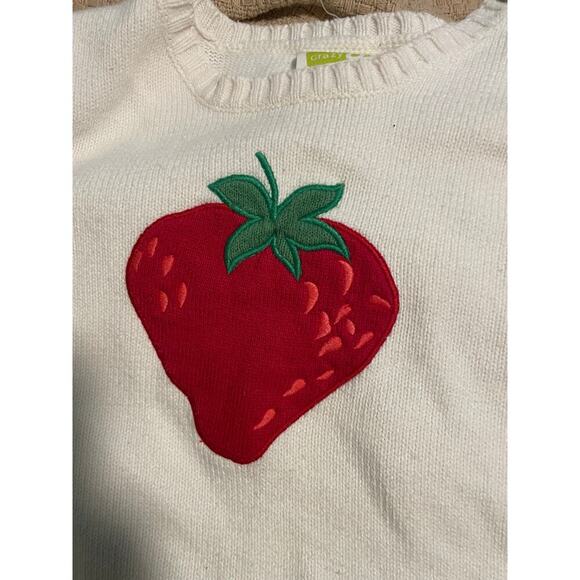Crazy 8 red and white strawberry short sleeve sweater small 5/6 - Picture 2 of 4